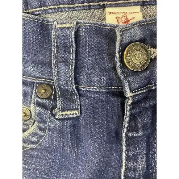 True Religion Jeans Mens Size 31 Moto Slim Blue Distressed
